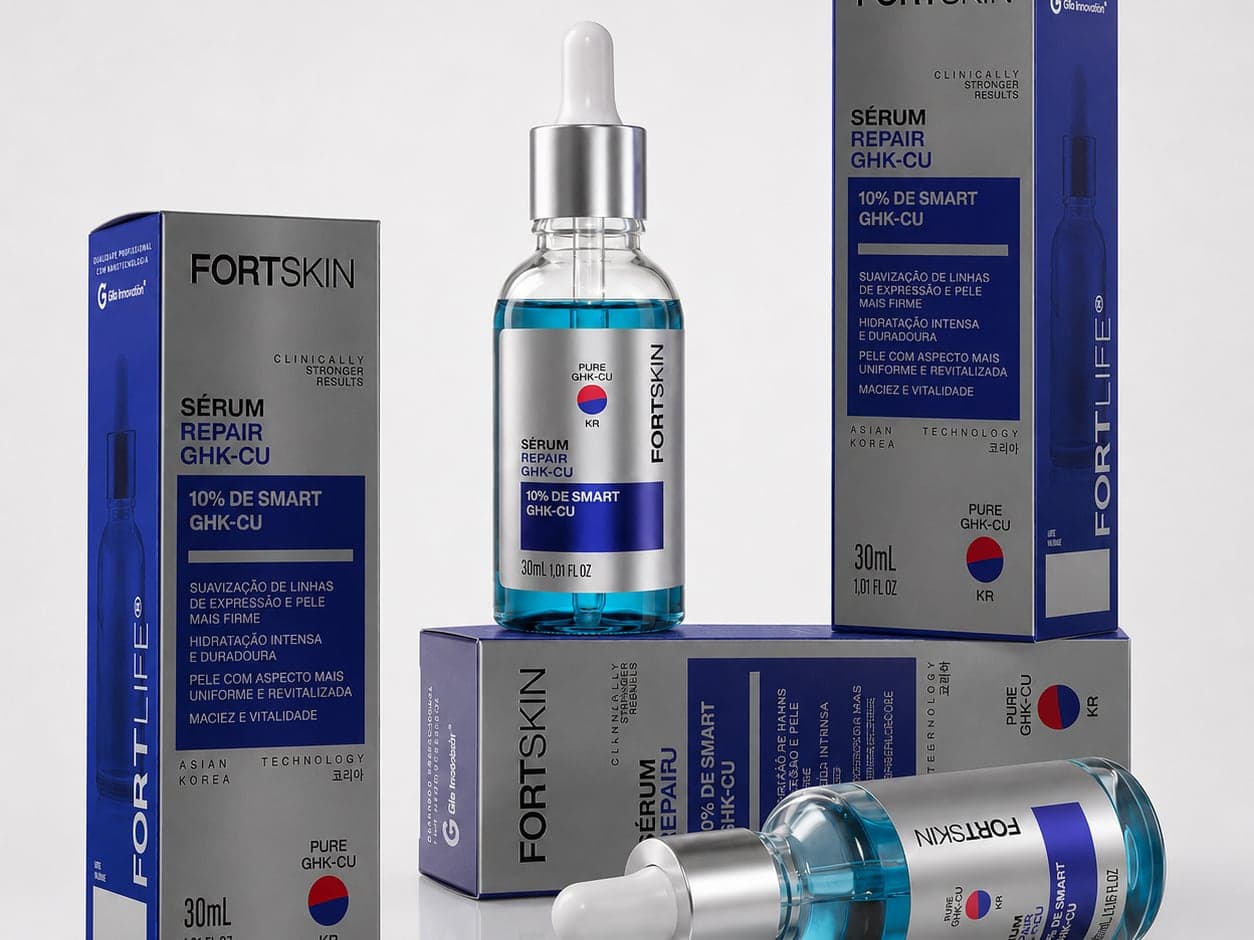 Sérum Repair GHK-Cu da FortLife ao lado das embalagens